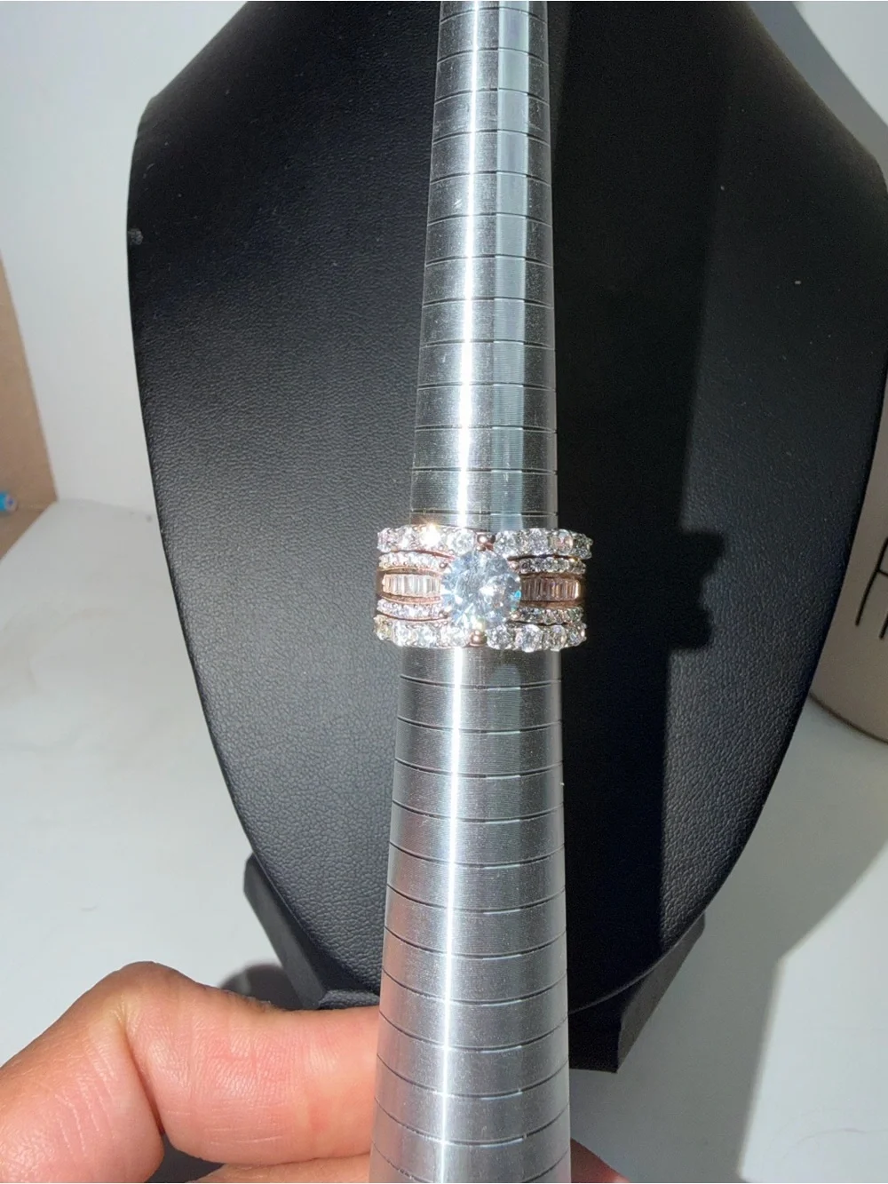 SETA Signed 925 Sterling Silver Rose Gold Plated 3-Piece Bridal Ring Set size 10